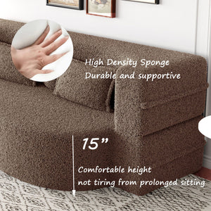 Modern Floor Sofa, With 2 Pillows, Convertible Teddy Fabric Foam Filled Bed