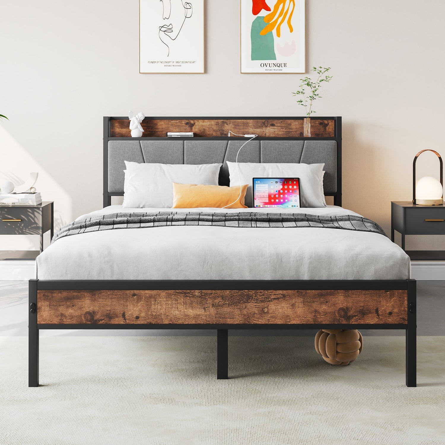 Full Size Bed Frame Storage Headboard with Charging Station – Tuesday ...