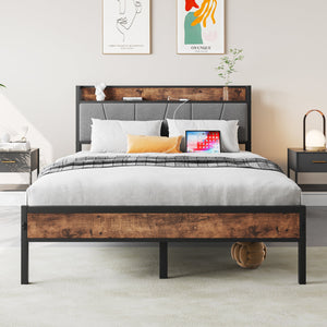 Full Size Bed Frame Storage Headboard with Charging Station