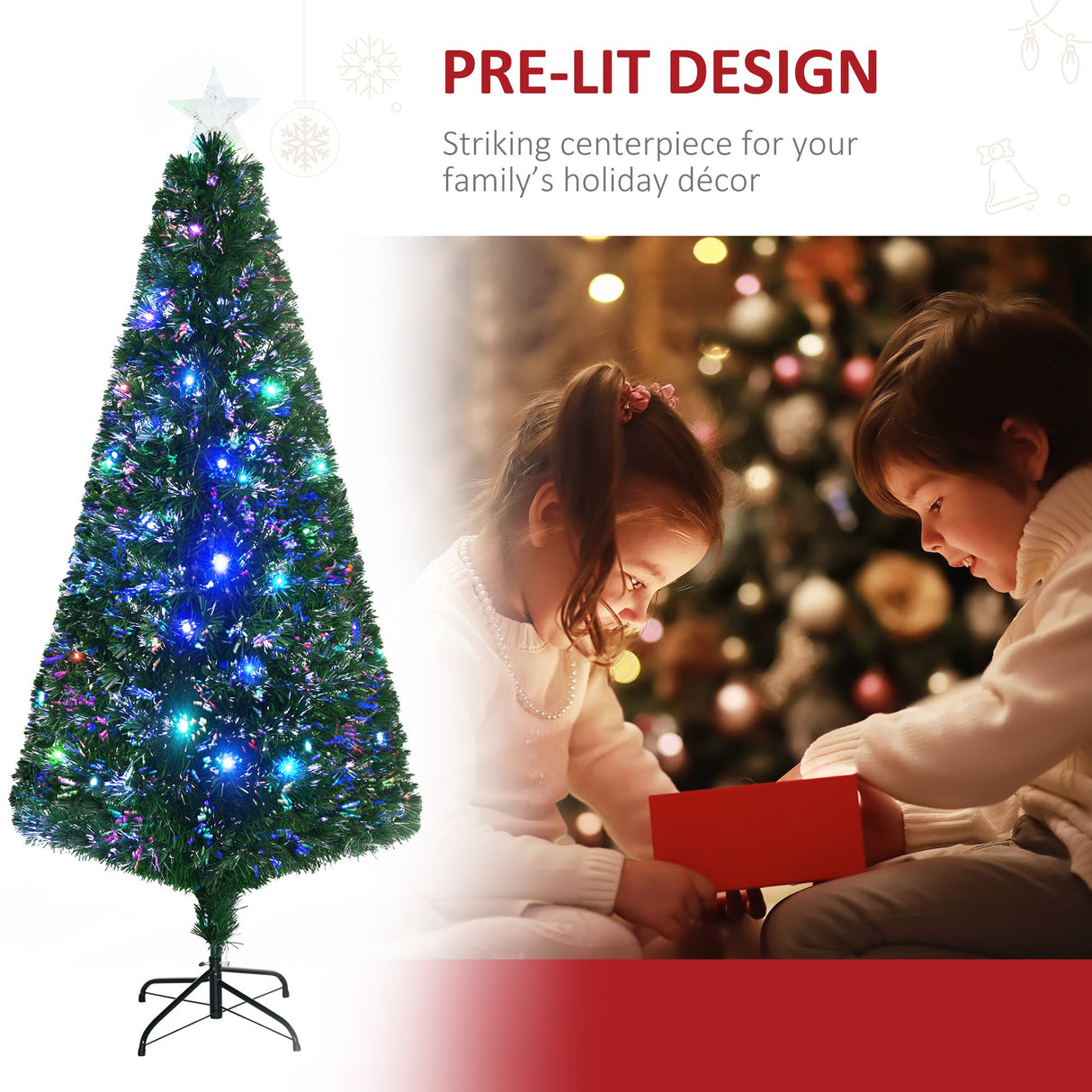 HOMCOM 6' Tall Douglas Fir Pre-Lit Artificial Christmas Tree