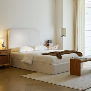 Canter Tall Headboard Upholstered Bed in Pearl White Chenille, Queen Size