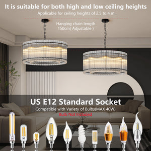 37-Inch Modern Black Round 8-Light Crystal Chandelier