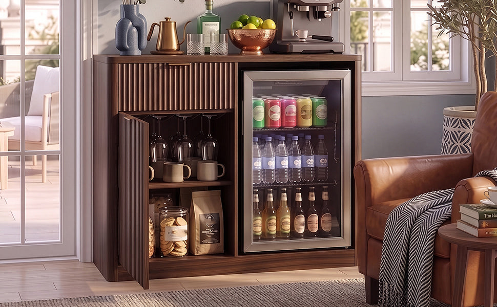 K&K 39.4" Coffee Bar Cabinet with Fridge Space