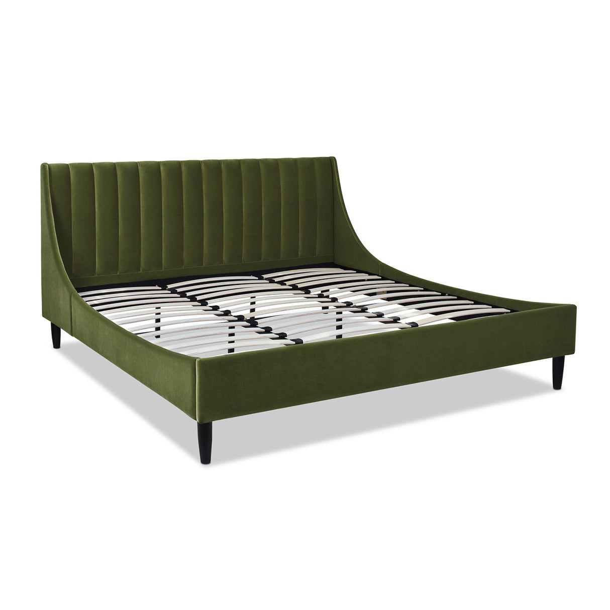 Aspen Vertical Tufted Headboard Platform Bed Set, King, Olive Green Performance Velvet