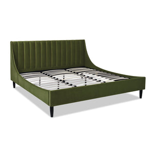 Aspen Vertical Tufted Headboard Platform Bed Set, King, Olive Green Performance Velvet