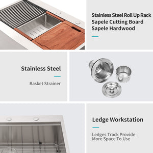 Modern Farmhouse, Drop In Workstation Kitchen Sink With Apron Front