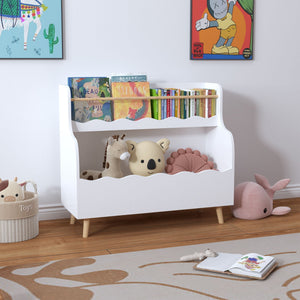 White Kids Bookcase with Toy Organizer - Two-Tier Storage Cabinet