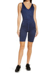 Zella Renew Print Bike Shorts Bodysuit in Blue Twilight Wave Print, Size Large