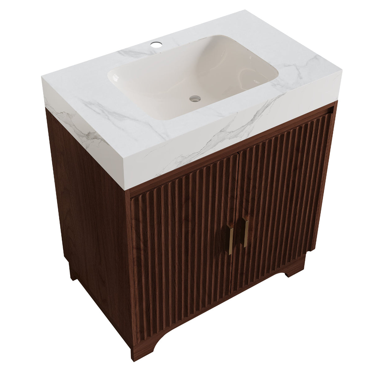 30" Freestanding Sintered Stone Countertop Bathroom Vanity with Ceramic Sink