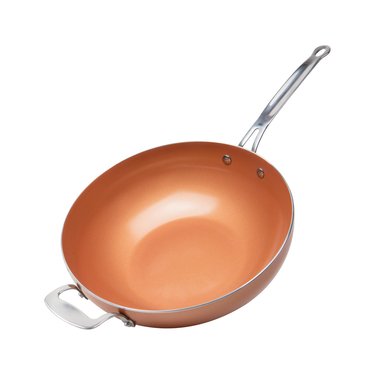 12" Masterpan Ceramic Nonstick Copper Color Wok with Glass Lid