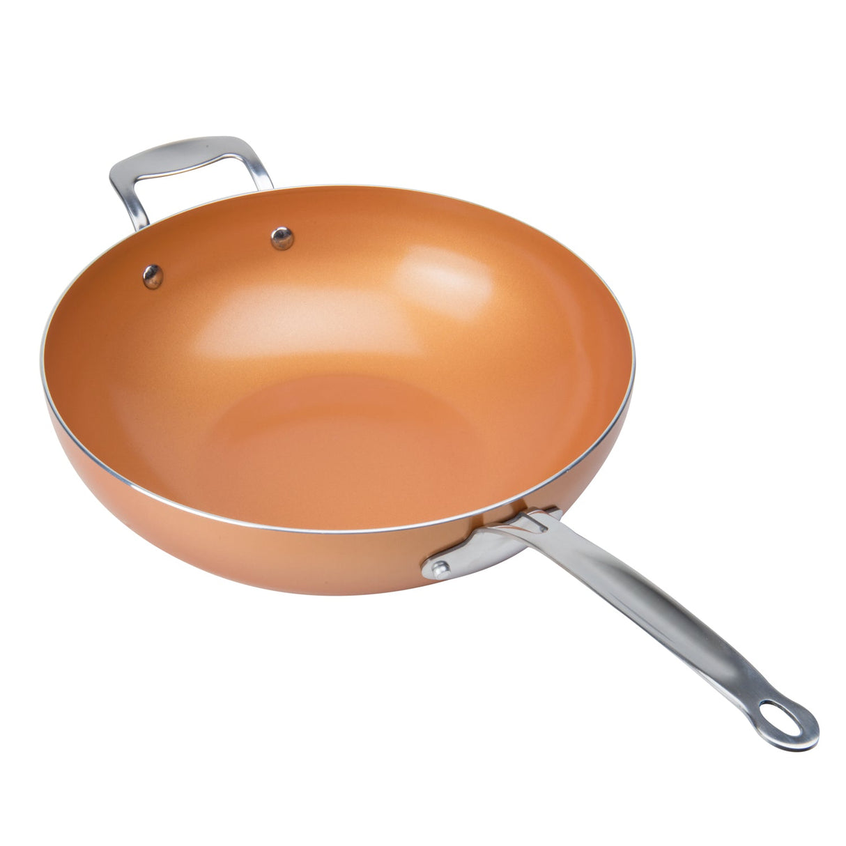 12" Masterpan Ceramic Nonstick Copper Color Wok with Glass Lid
