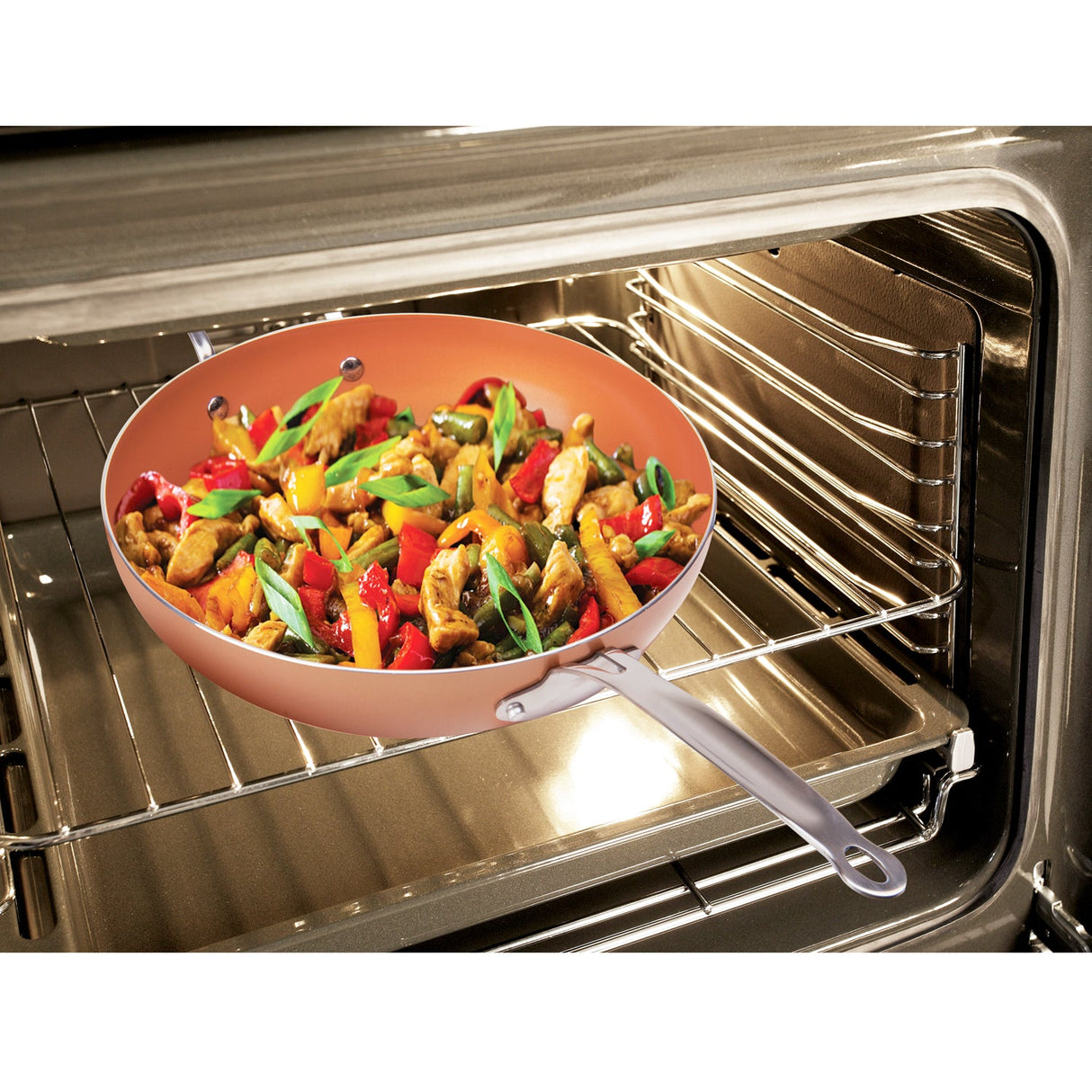 12" Masterpan Ceramic Nonstick Copper Color Wok with Glass Lid