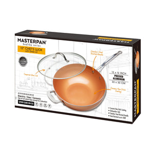 12" Masterpan Ceramic Nonstick Copper Color Wok with Glass Lid