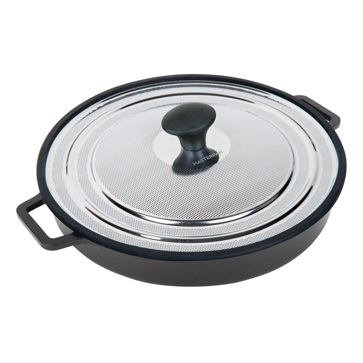 MASTERPAN Nonstick Stovetop Oven Grill Pan & Stainless Steel Lid, Black 12" (30cm)