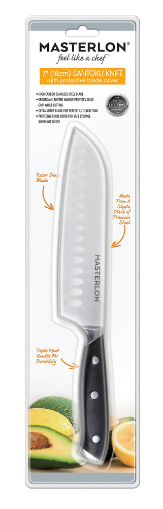 MASTERPAN Santoku Knife With Stainless Steel Blade & Cover, 7" (18cm)