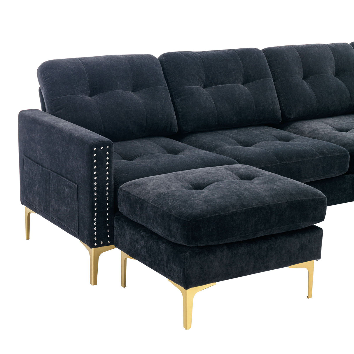 Modern L - Shape Convertible Sectional Sofa With Movable Ottoman