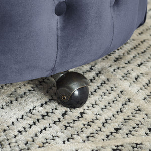 Modern Upholstered Swivel Chair With Button Tufted Design And Movable Wheels