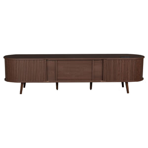 TV Stand For 70" TV, Console With Tambour Doors, Drawers And Built In Power Outlet - Dark Brown