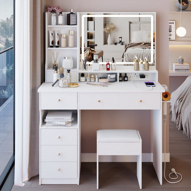 41'-large-size-left-drawer-desktop-vanity-table-with-a-cushioned-stool-dresser-set-Vanity-Tables
