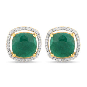 4.40 Carat Dyed Emerald and White Diamond .925 Sterling Silver Earrings