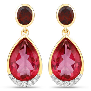 7.98 Carat Genuine Pink Topaz, Rhodolite Garnet and White Diamond .925 Sterling Silver Earrings