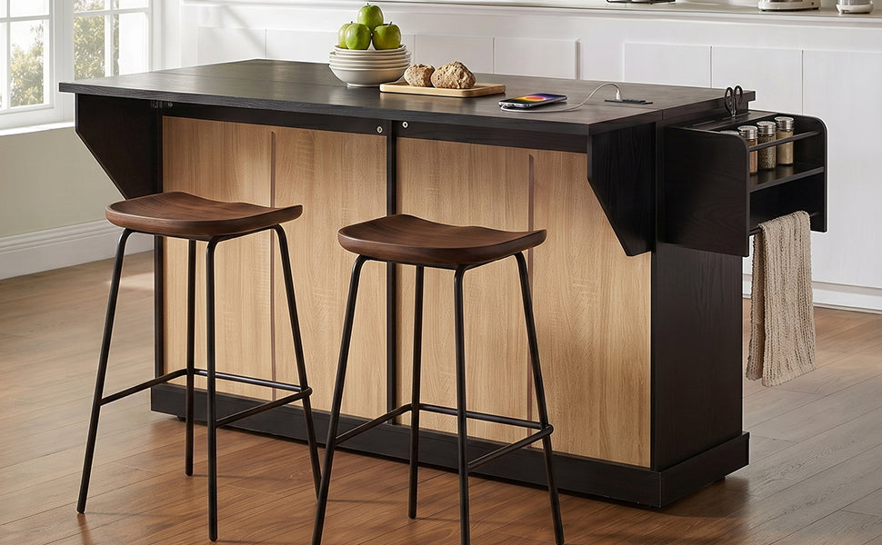K&K 65" Kitchen Island with Storage & Drop Leaf