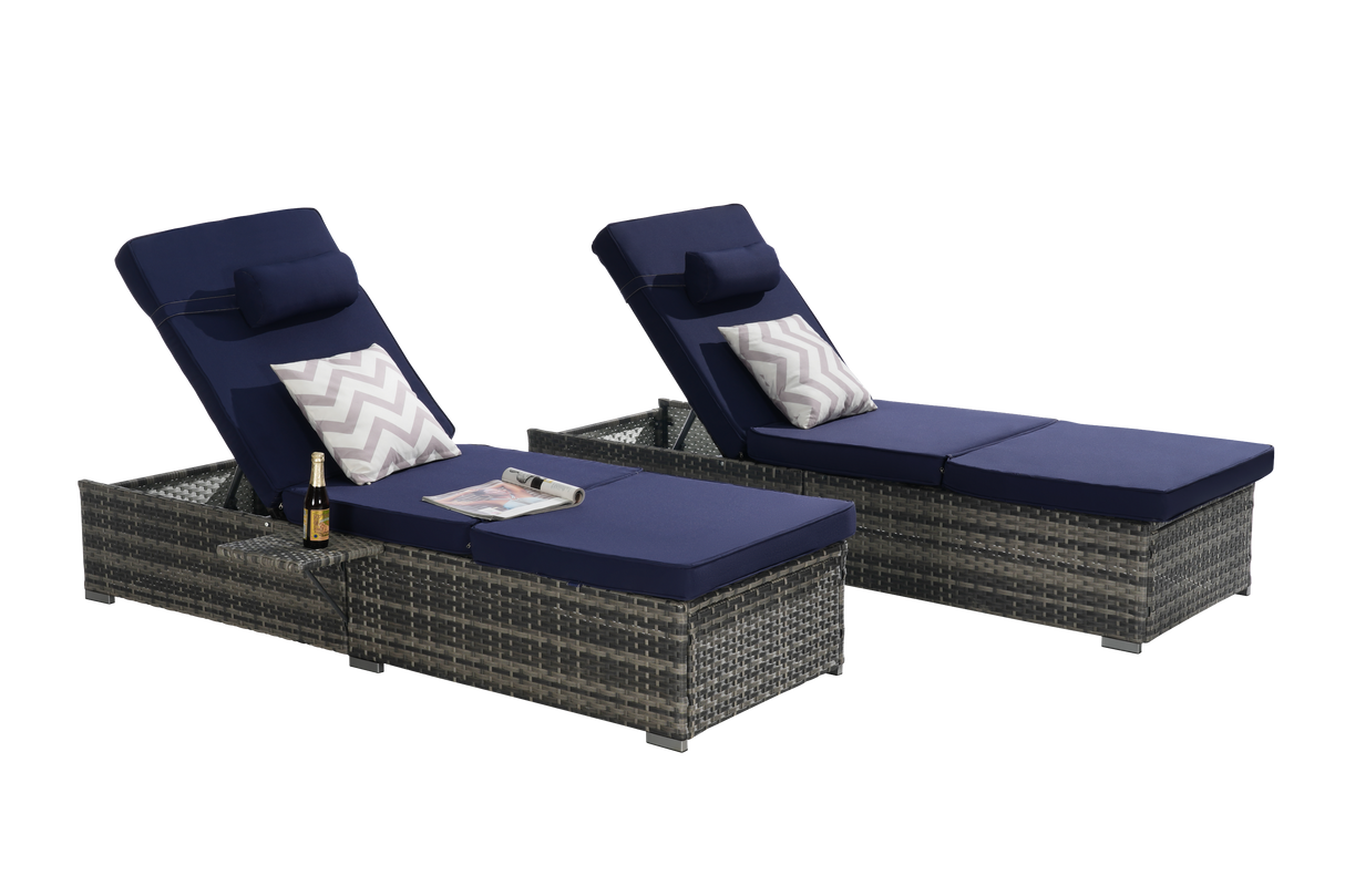 Outdoor Chaise Lounge Chair Set of 2 with Storage