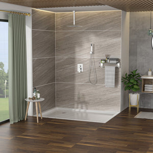 Dual Shower Head System with Ceiling Mount and Rough-In Valve - Pearl Silver, Black, or Gold