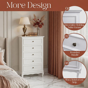5 Drawer Tall Wide Chest Of Drawers - White