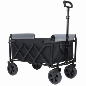Collapsible Wagon with Wheels - 3 in 1 Lightweight Utility Camping Wagons Carts Foldable (Black)