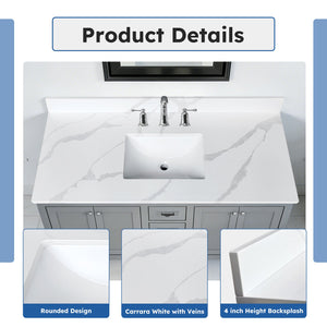 49-Inch Quartz Bathroom Vanity Top
