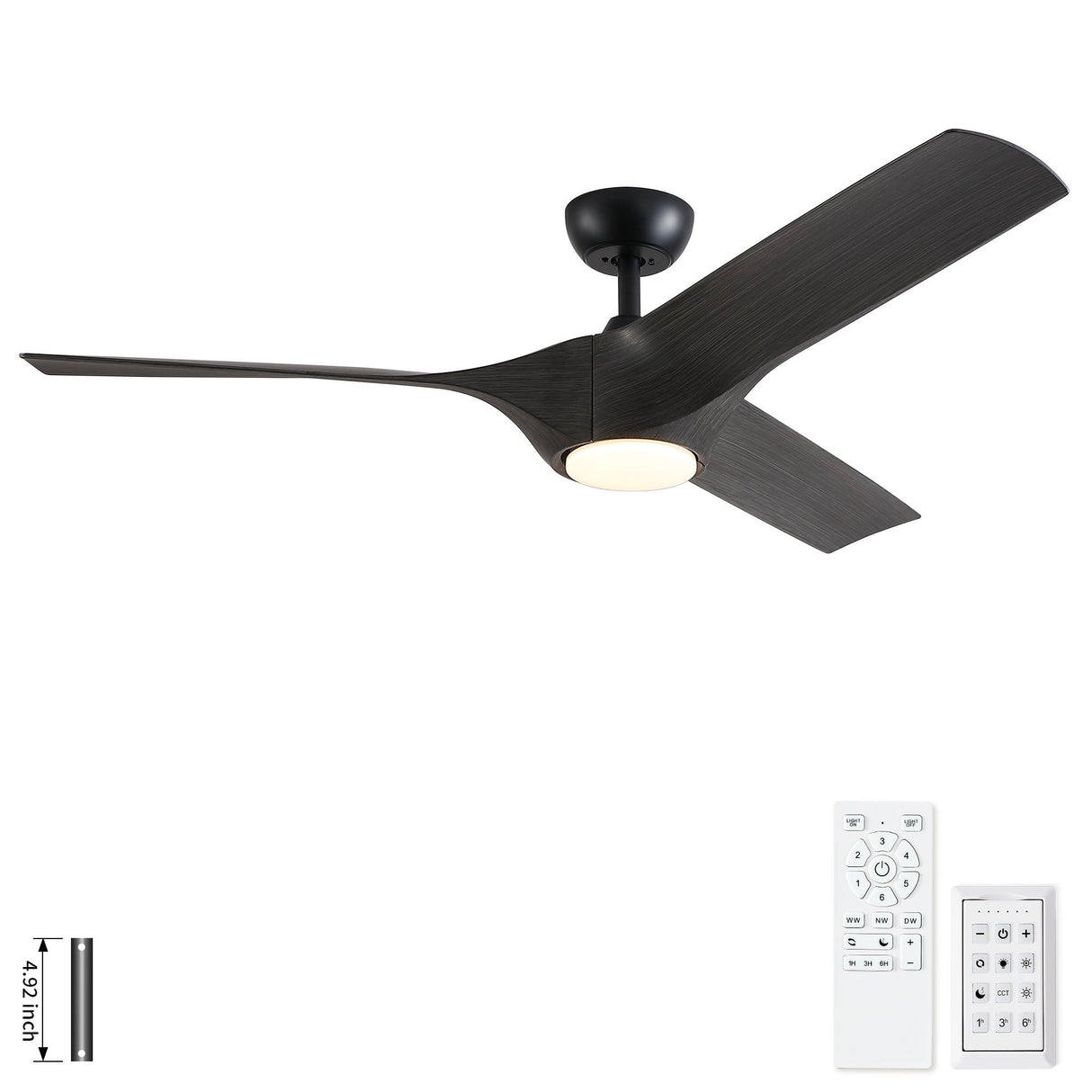 Reversible Quiet Motor Ceiling Fan Light With ABS Blades - Black / Gray