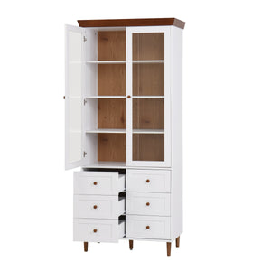 White MDF Display Storage Cabinet with Glass Doors and Adjustable Shelves