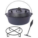Pre-Seasoned Cast Iron Dutch Oven With Skillet Lid, Outdoor Camping Deep Pot for Camping Fireplace Cooking BBQ Baking Campfire, With Iron Pot Rack, 8 Quart