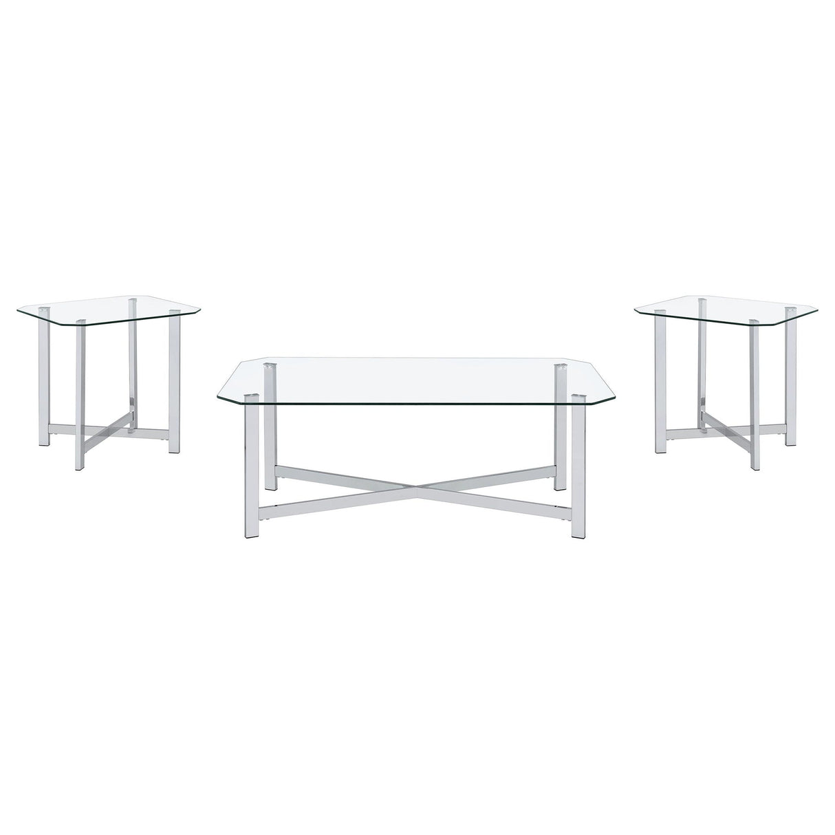 Cronin 3-piece Tempered Glass Top Coffee Table Set Chrome
