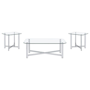 Cronin 3-piece Tempered Glass Top Coffee Table Set Chrome