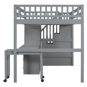 Loft Bed With Stairs, Bookshelf, Drawers, Desk & Wardrobe, Space Saving Multifunctional Furniture
