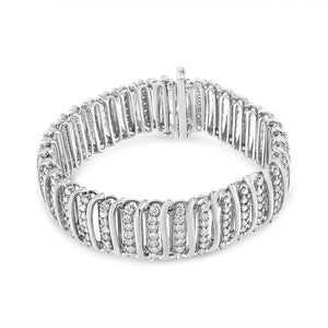 .925 Sterling Silver 8 1/2 Cttw Diamond 7 Row Chevron "S" Curved Link Tennis Bracelet (I-J color, I1-I2 clarity) - 7.25"