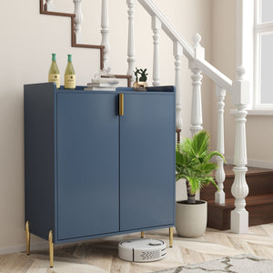 Wine Bar Cabinet With Adjustable Shelf, 2 Door Sideboard With Soft-Closing Hinges And Feet
