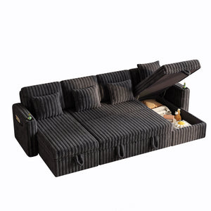 U Shaped Plush Corduroy Fluffy Sectional Sleeper Sofa