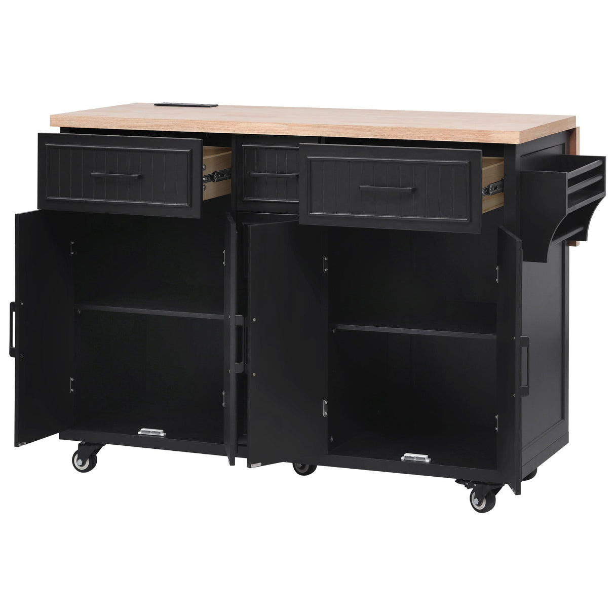 K&K 56.5'' Kitchen Island with Drop Leaf, Power Outlet