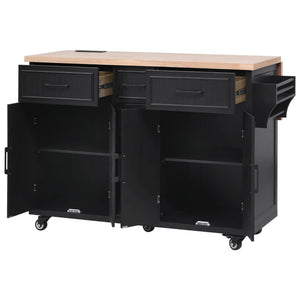 K&K 56.5'' Kitchen Island with Drop Leaf, Power Outlet