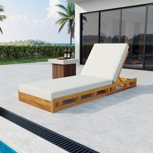 Premium Acacia Wood Lounge Chaise Set with Water Resistant Cushions