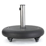 Modern Wheelie Round Umbrella Base with Stainless Steel Holder in Black Concrete
