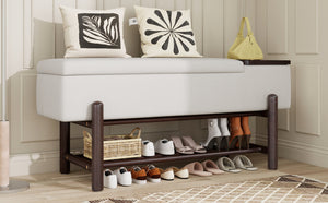 TREXM Farmhouse Upholstered Storage Bench with Hidden Compartment - Espresso