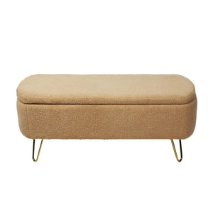 Storage Ottoman Bench For End Of Bed Legs, Modern Camel Faux Fur Entryway Bench Upholstered Padded With Storage For Living Room Bedroom