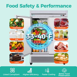 54" Commercial Refrigerator with 49 Cu.Ft Capacity - Stainless Steel, Silver
