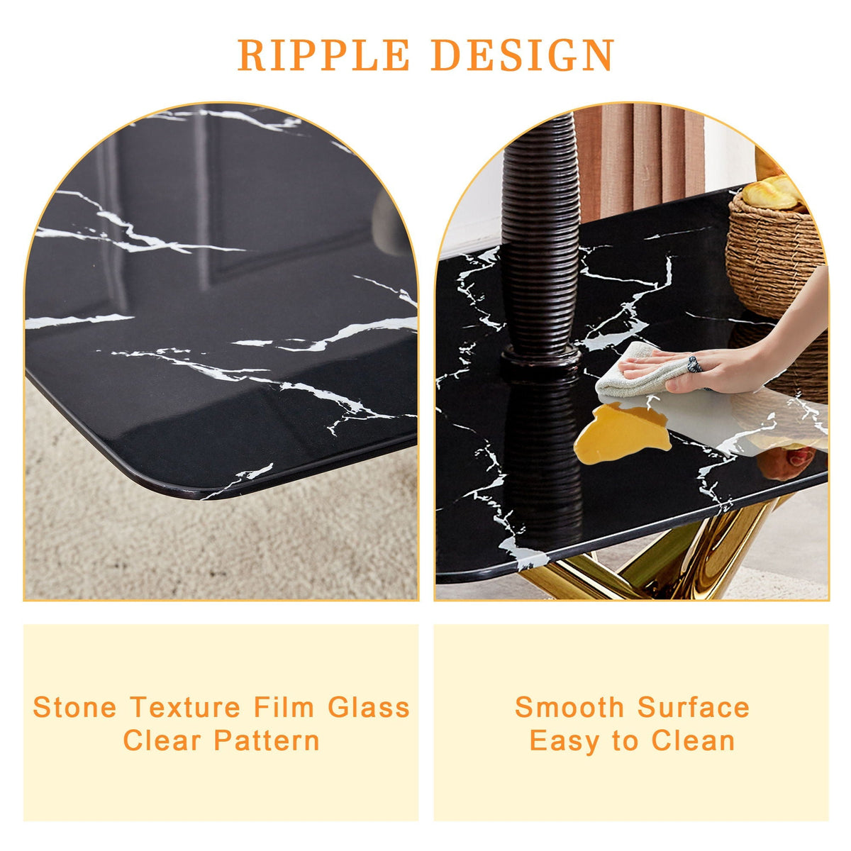 Luxurious Marble Patterned Dining Table With Metal Fork Legs