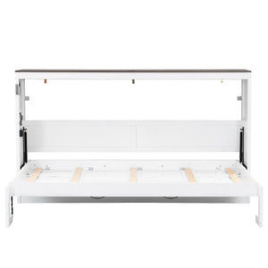 Murphy Bed With LED Light, Foldable Wall Bed Cabinet