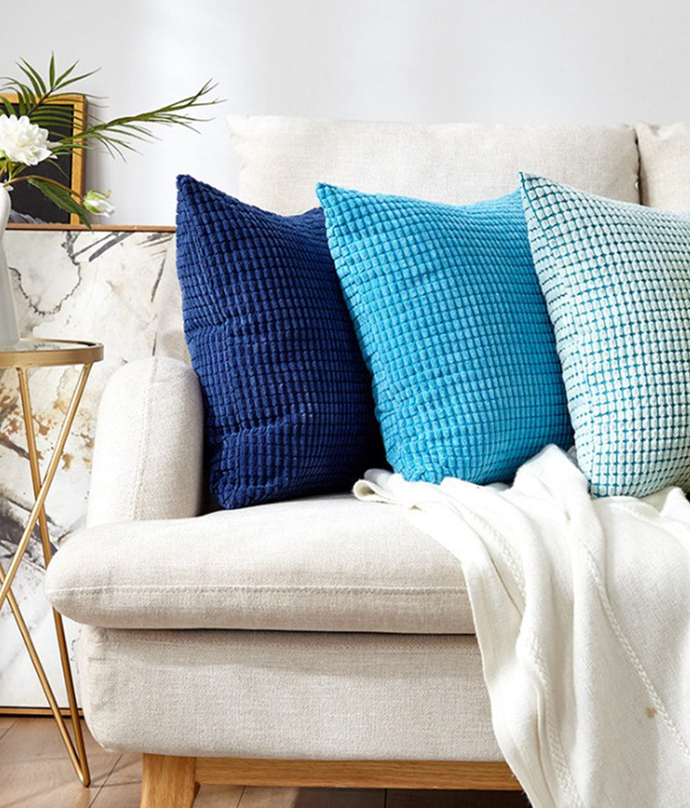 3-Piece Coordinated Pillow Cover & Insert Bundle – Pillow Covers AND Inserts  3 blues size 18x18 and 20x20 inches – Fancy & Stacy